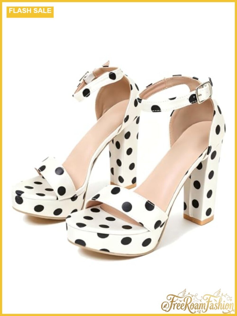 Women's Polka Dot Platform Sandals Open Toe Chunky Heel Slingback